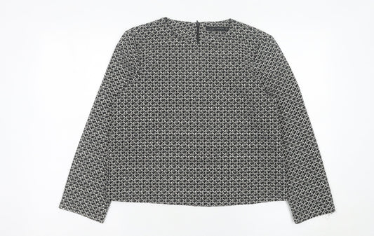 Zara Woman Black Geometric Blouse Women Size 12 Long Sleeve