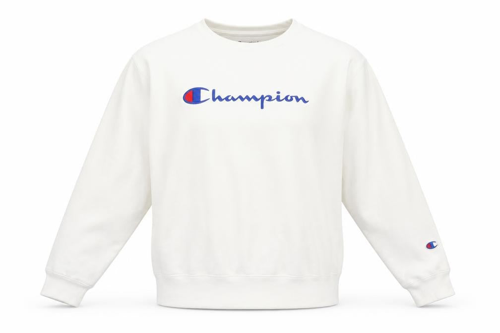 Champion Womens White Logo Pullover Sweatshirt L Regular Fit