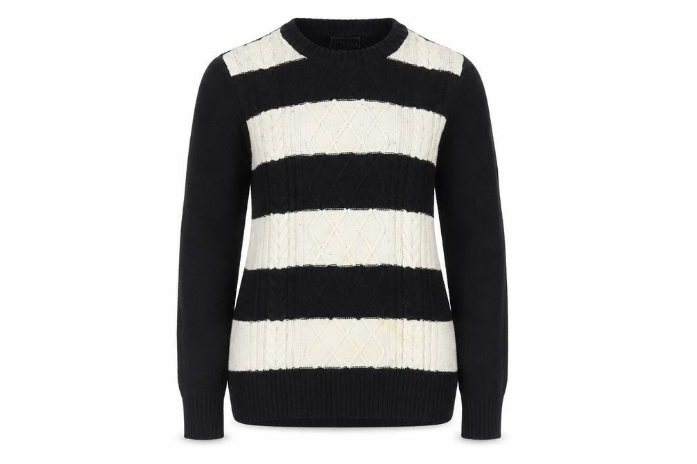 Chaps Womens Black Stripe Cotton Blend Cable-Knit Jumper Size S