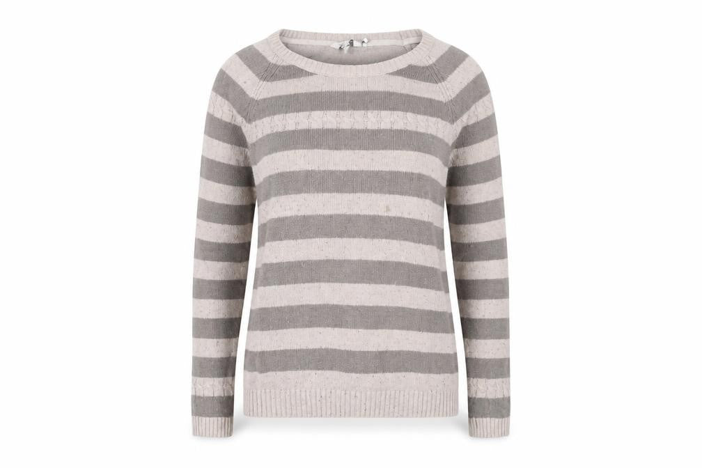 FatFace Women’s Grey Striped Pullover Jumper Size 12 Wool Blend