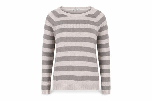 FatFace Women’s Grey Striped Pullover Jumper Size 12 Wool Blend