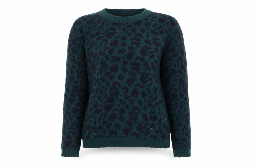 French Connection Women’s Green Leopard Print Jumper Size S Pullover Knitwear