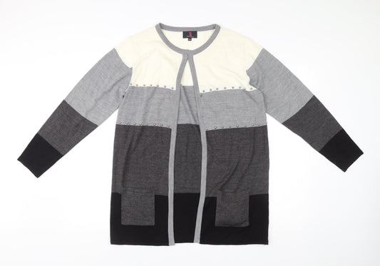 Simon Jeffrey Women’s Grey Black Ivory Studded Open Cardigan L/XL