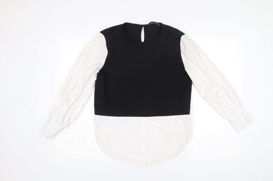 Zara Women’s Black White Colourblock Cotton Blouse Tunic Top Size S