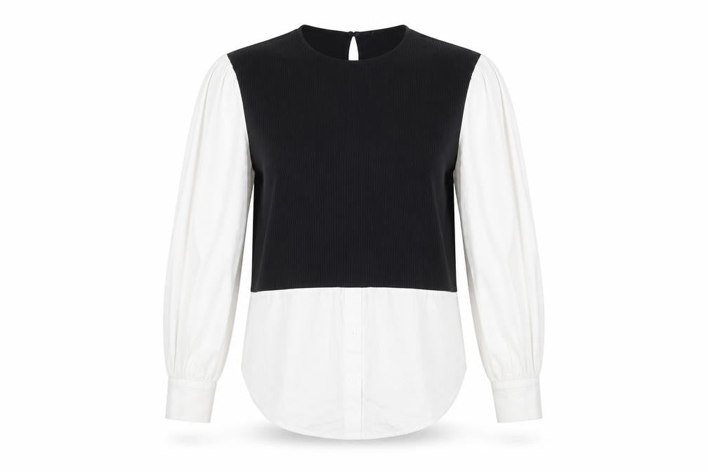 Zara Women’s Black White Colourblock Cotton Blouse Tunic Top Size S