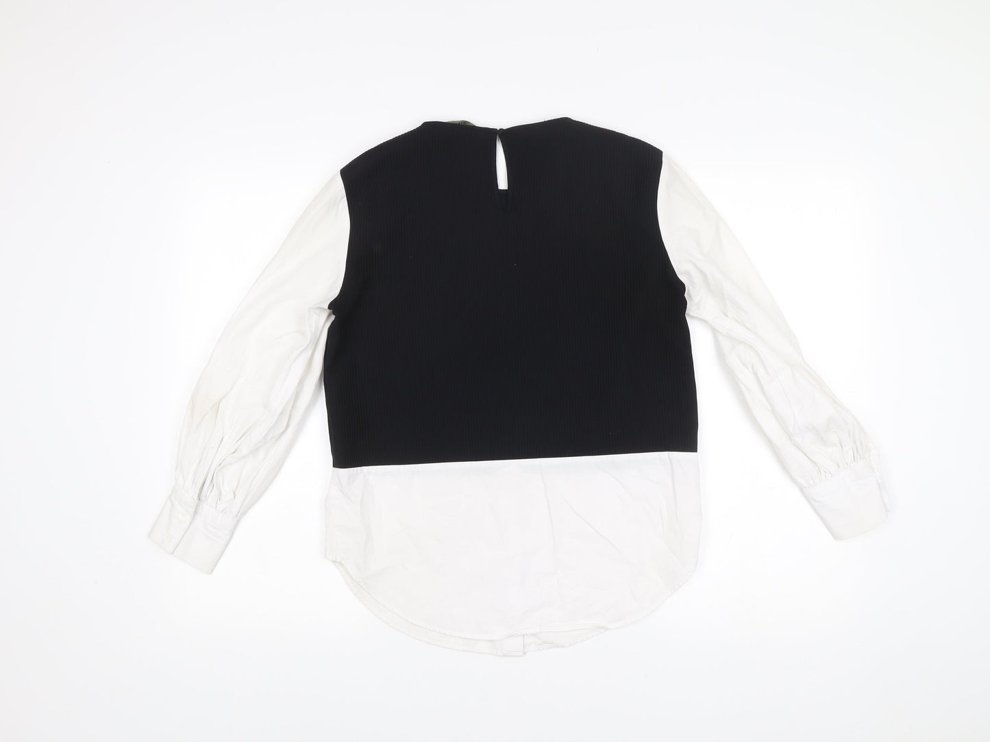 Zara Women’s Black White Colourblock Cotton Blouse Tunic Top Size S
