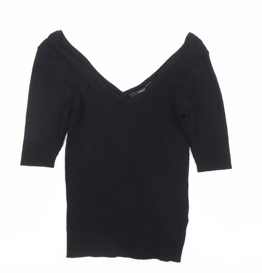 Next Women’s Black Slim Fit V-Neck Knit Blouse Size 8