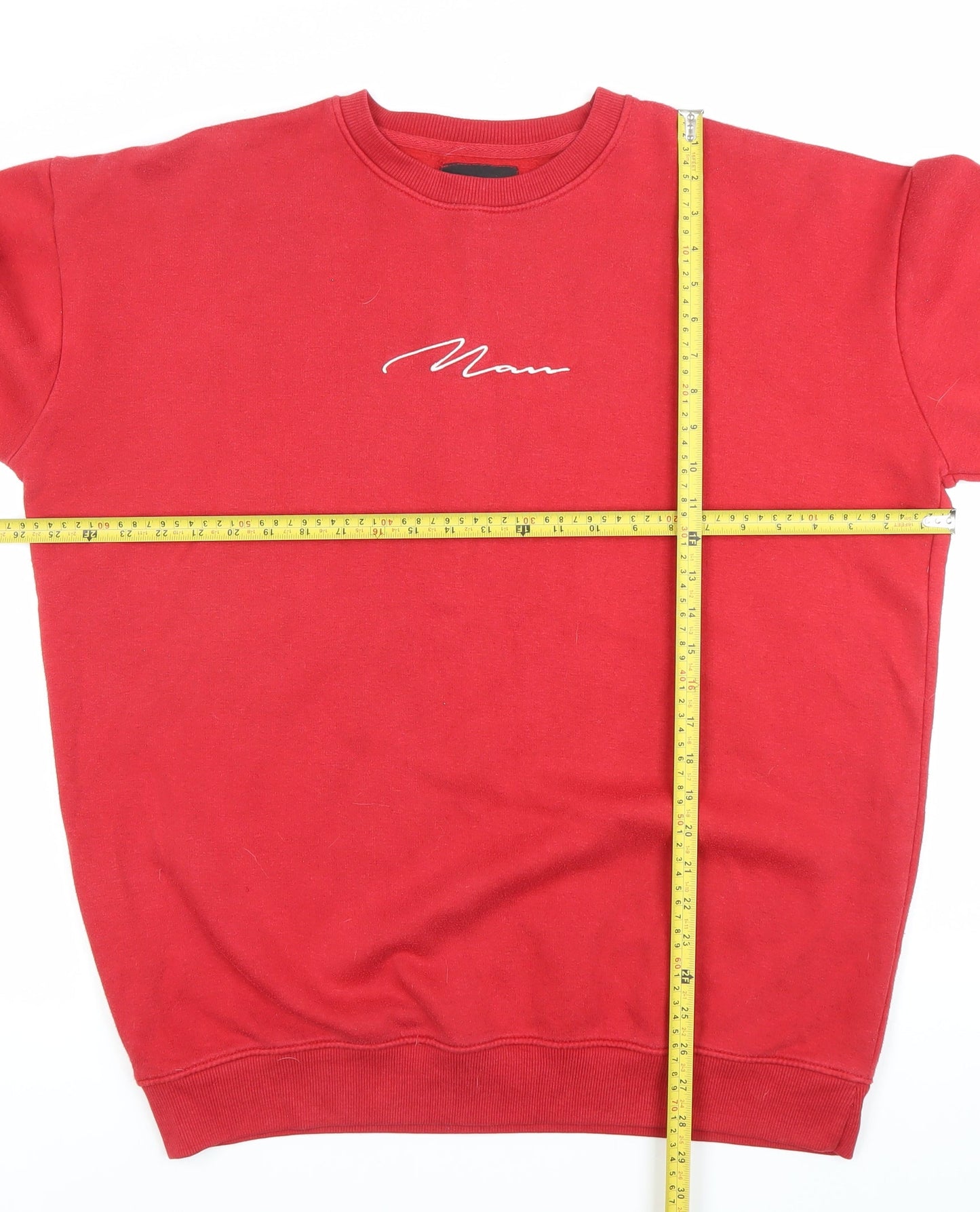 BoohooMAN Men's Red Logo Pullover Sweatshirt Size S Crew Neck