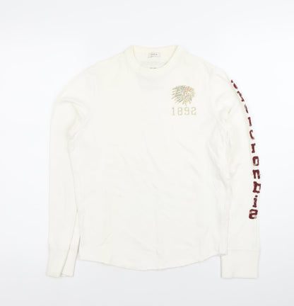 Abercrombie & Fitch Boys White Pullover Sweatshirt M Crew Neck Long Sleeve Logo