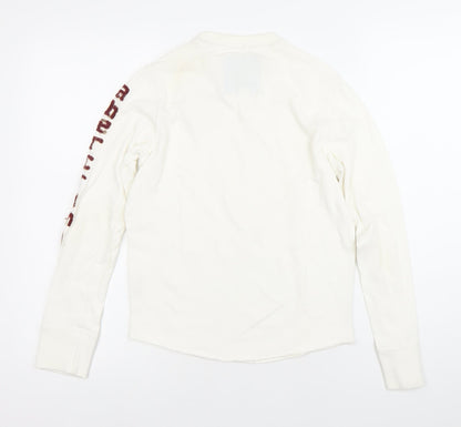 Abercrombie & Fitch Boys White Pullover Sweatshirt M Crew Neck Long Sleeve Logo