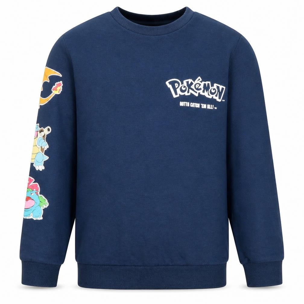Pokémon Boys Blue Pullover Sweatshirt 9-10 Years Graphic Print Crew Neck