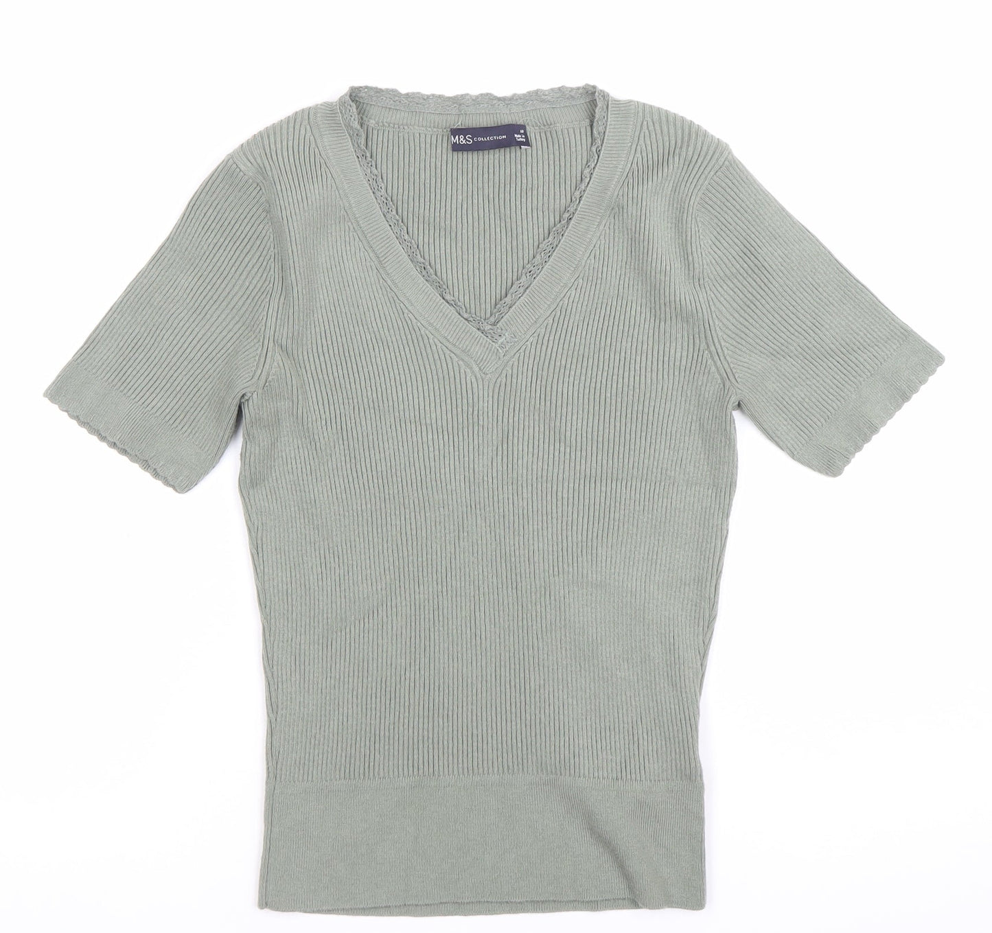 Marks and Spencer Womens Green Size 10 V-Neck Knit Top