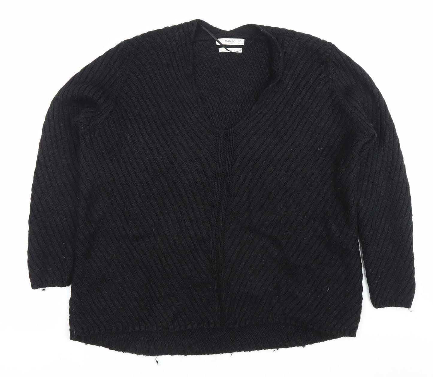 Mango Women’s Black V-Neck Pullover Jumper Size S Wool Blend