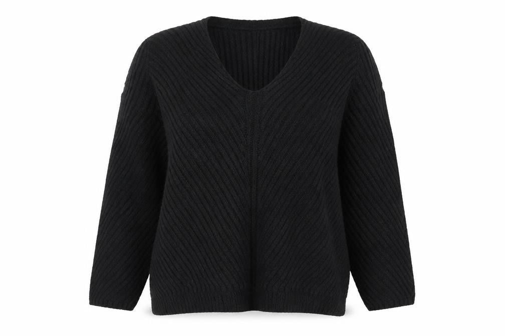 Mango Women’s Black V-Neck Pullover Jumper Size S Wool Blend