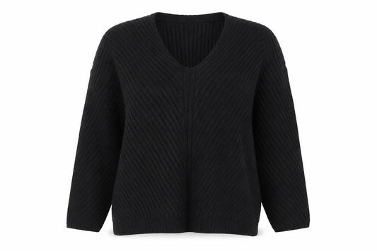 Mango Women’s Black V-Neck Pullover Jumper Size S Wool Blend