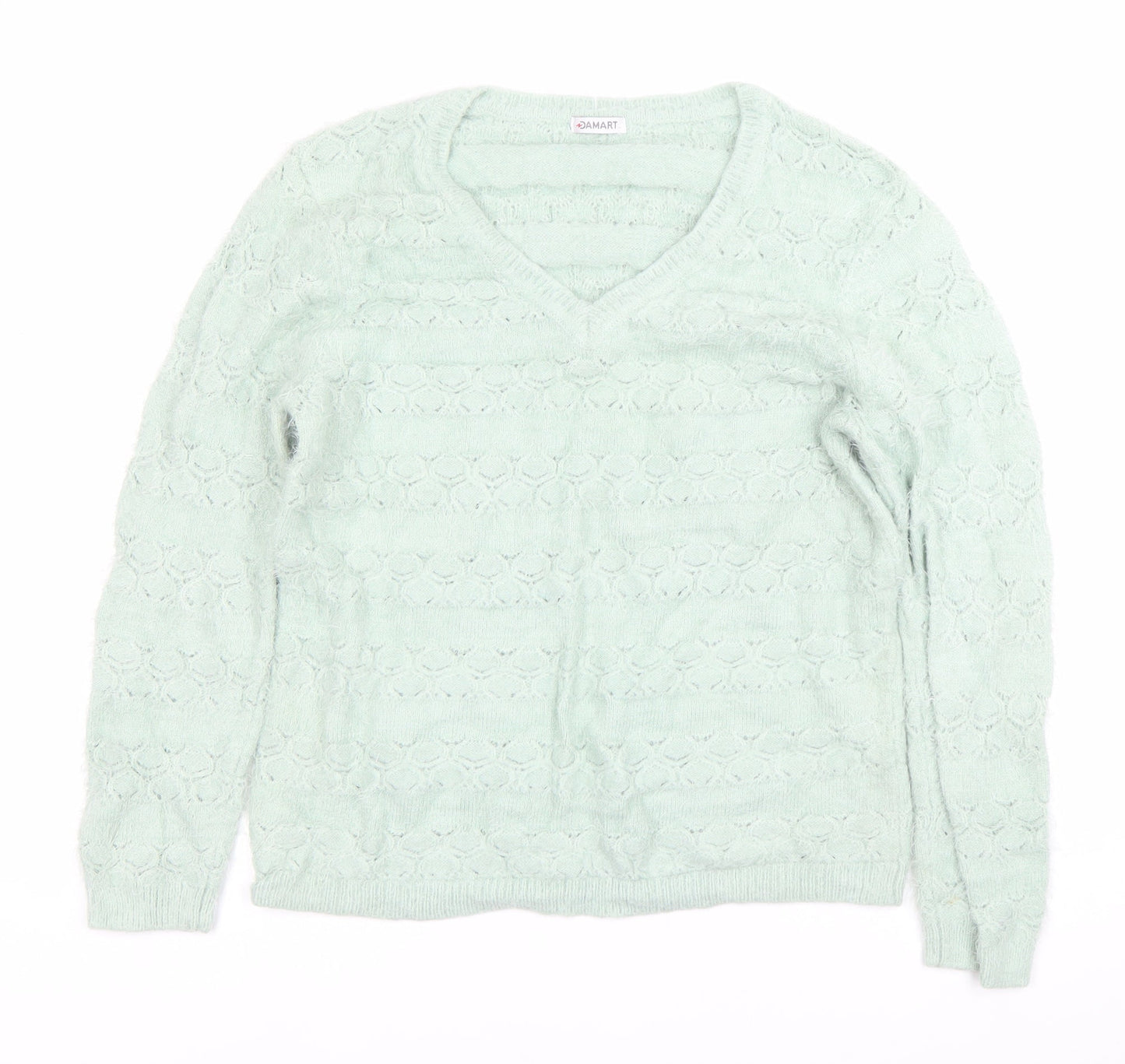 Damart Womens Green V-Neck Knit Pullover Jumper Size M