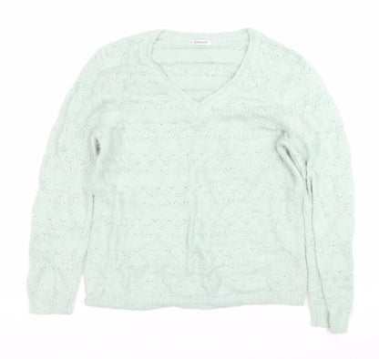 Damart Womens Green V-Neck Knit Pullover Jumper Size M