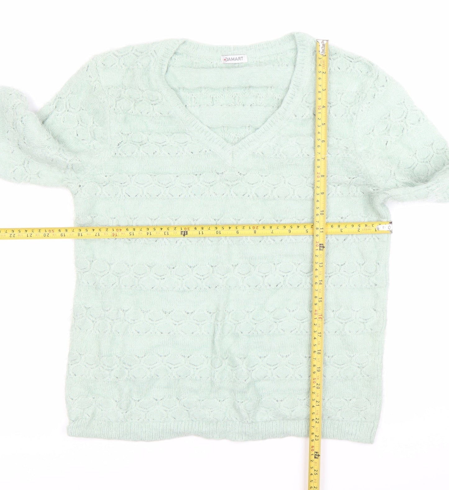 Damart Womens Green V-Neck Knit Pullover Jumper Size M