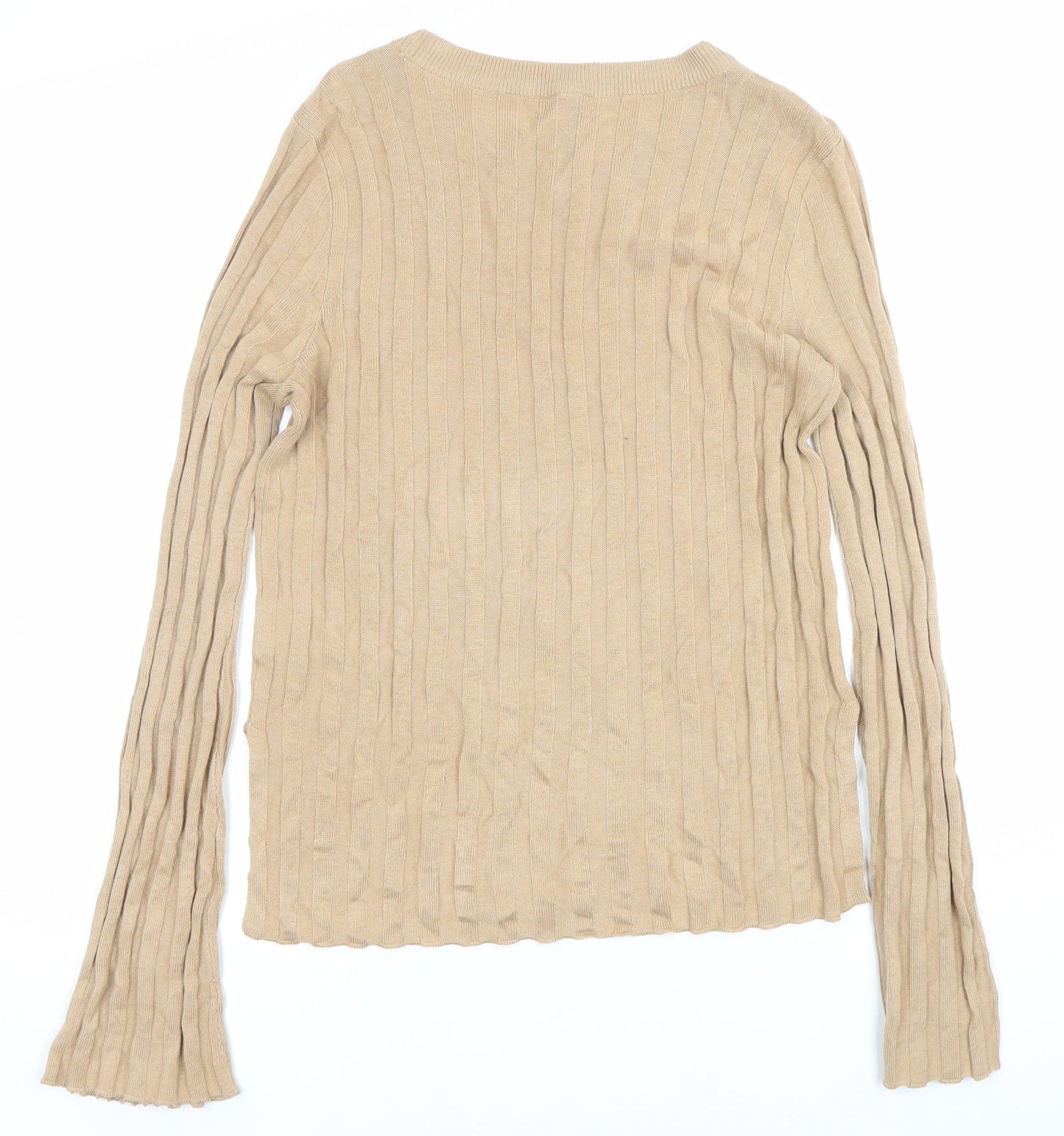 H&M Women Beige Knit Long Sleeve Crew Neck Blouse Size 12