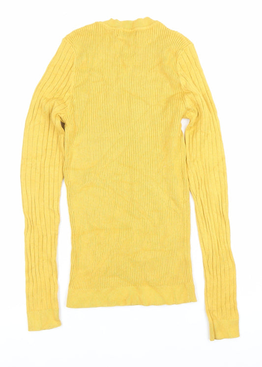 New Look Womens Yellow Ribbed Knit Slim Pullover Jumper UK 10