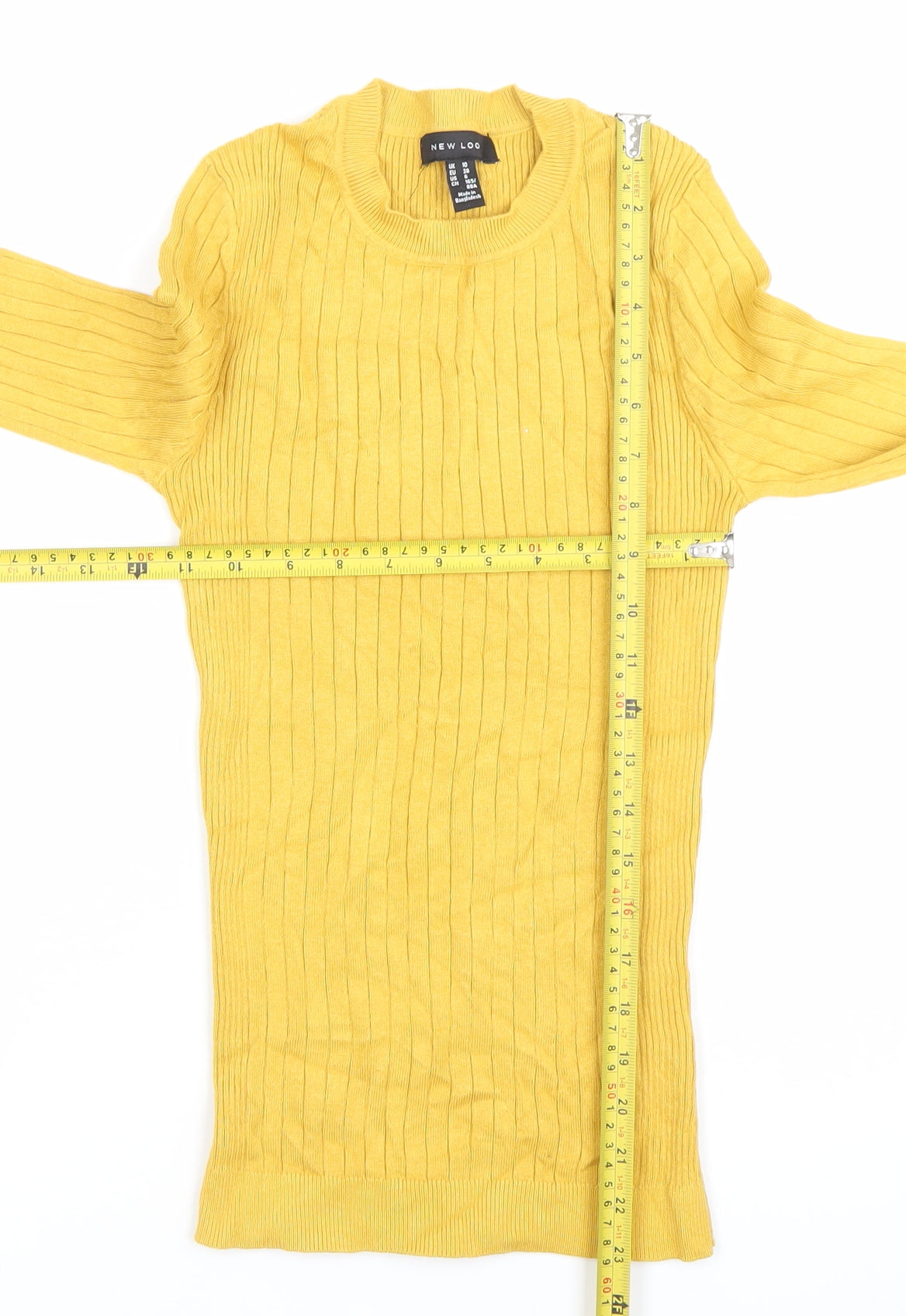 New Look Womens Yellow Ribbed Knit Slim Pullover Jumper UK 10