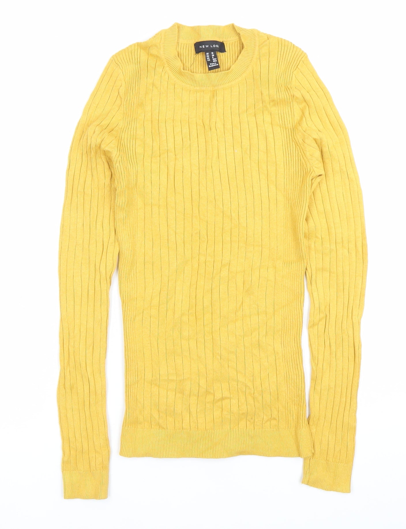 New Look Womens Yellow Ribbed Knit Slim Pullover Jumper UK 10
