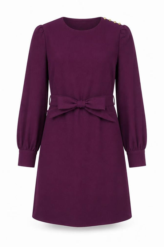 Next Women Purple Shift Dress Size 8 Long Sleeve Bow Detail