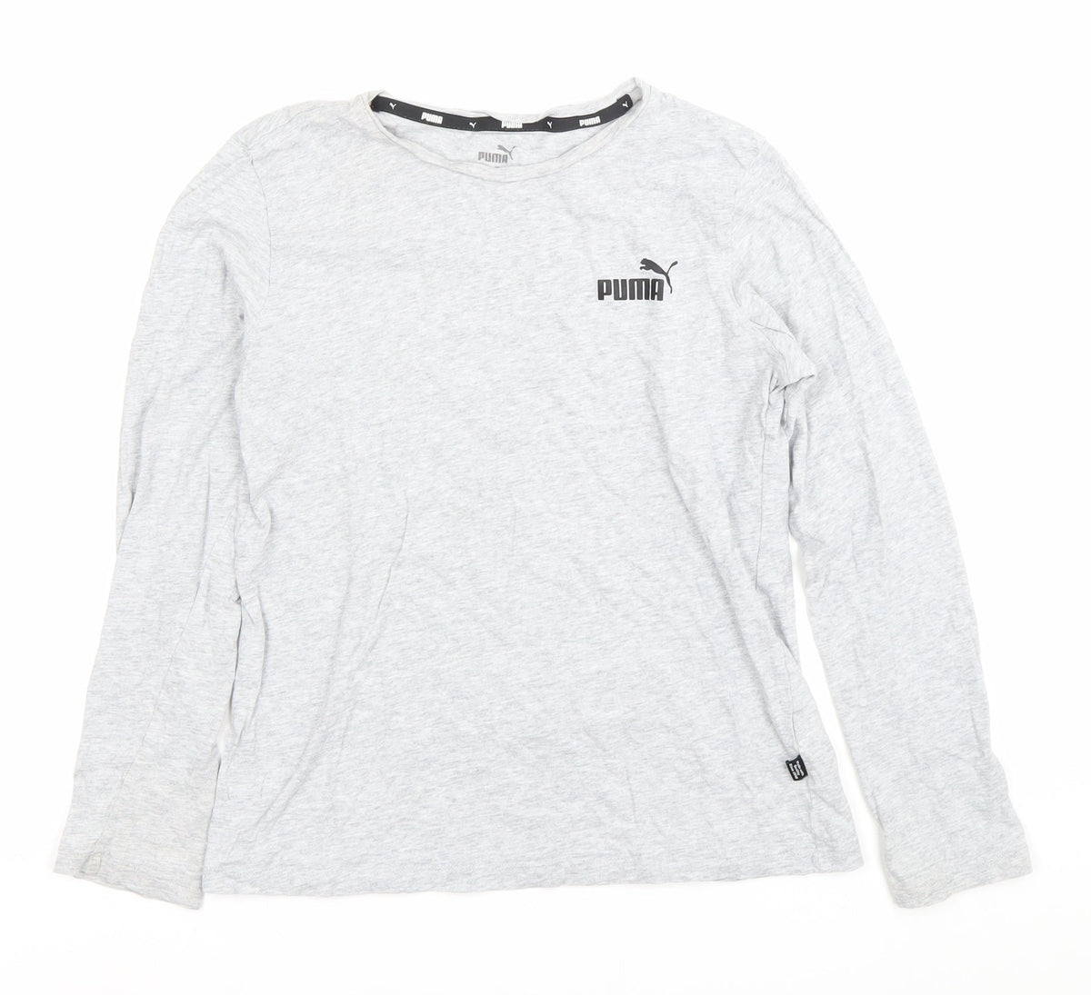 Puma Boys Grey Long Sleeve Sports T-Shirt Size S Cotton Crew Neck