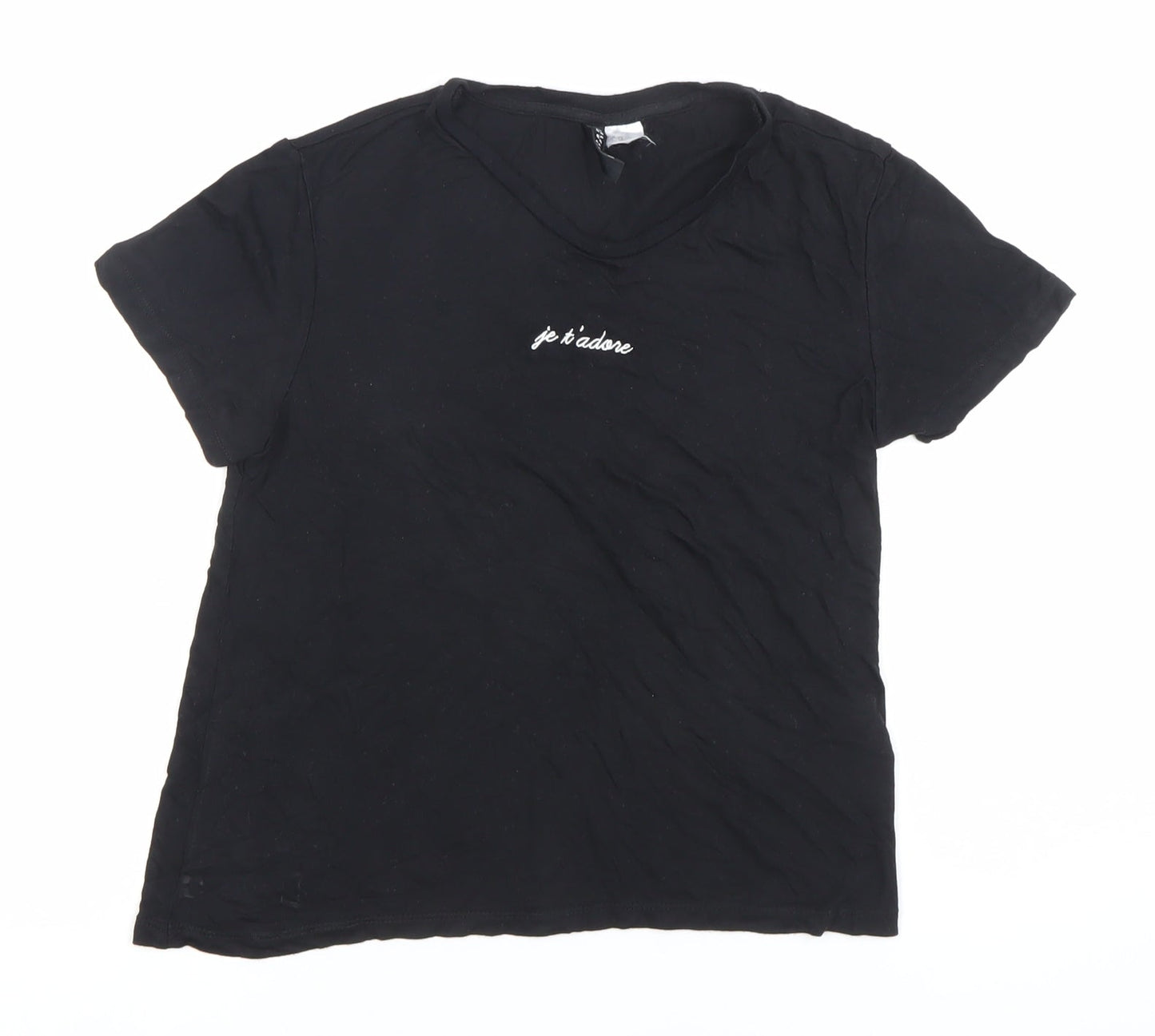 H&M Women’s Black XS Embroidered Je T’adore Casual T-Shirt