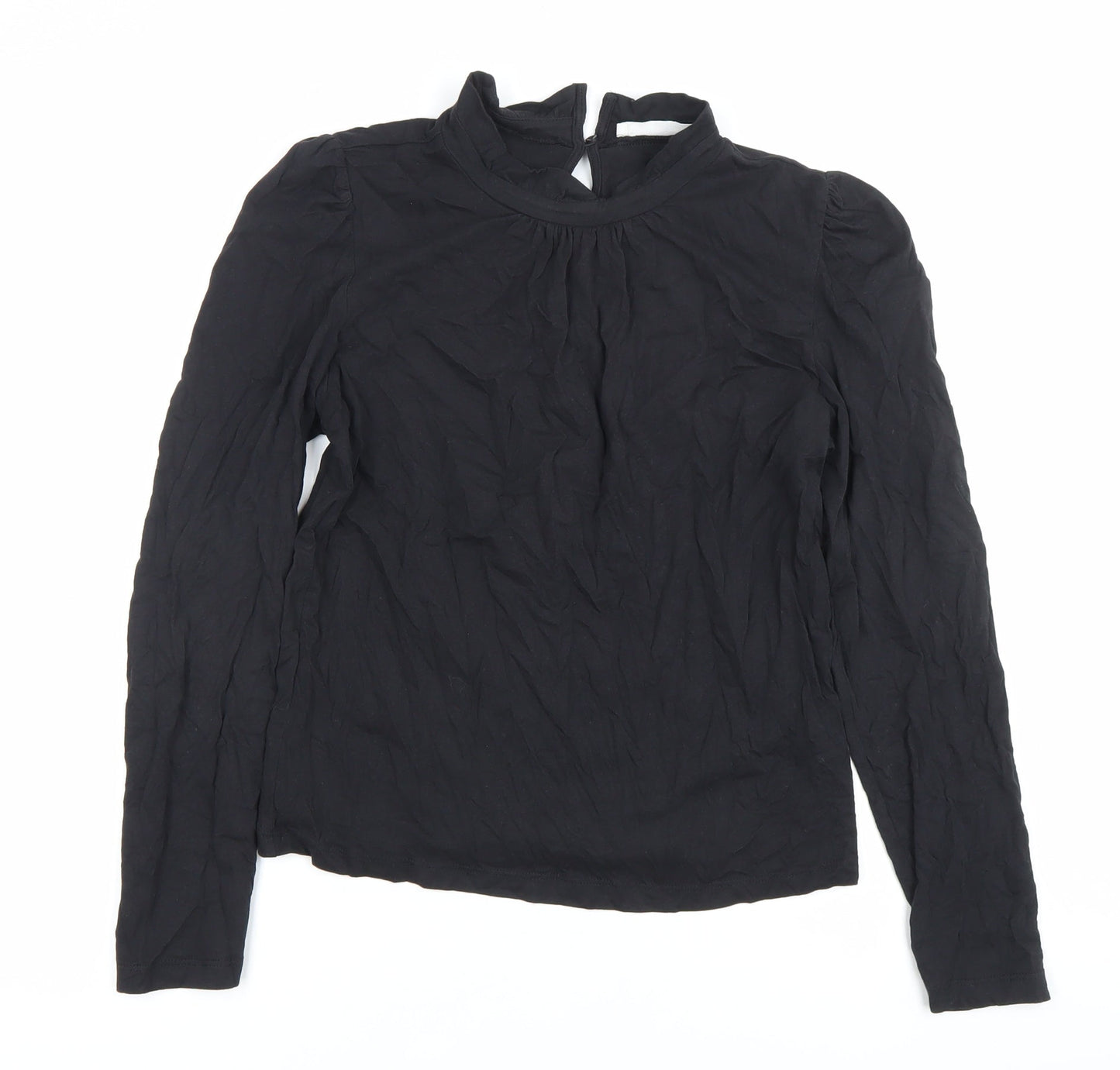 MNG Womens Black Cotton Long Sleeve Mock Neck Blouse M