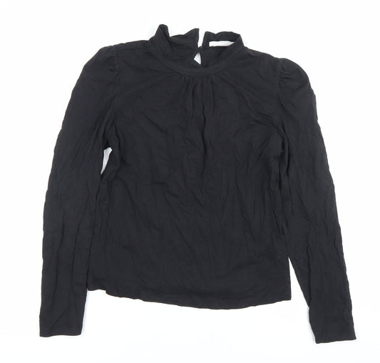MNG Womens Black Cotton Long Sleeve Mock Neck Blouse M