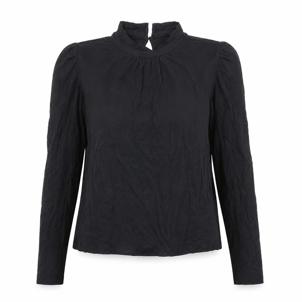 Mango Womens Black Cotton Long Sleeve Mock Neck Blouse M