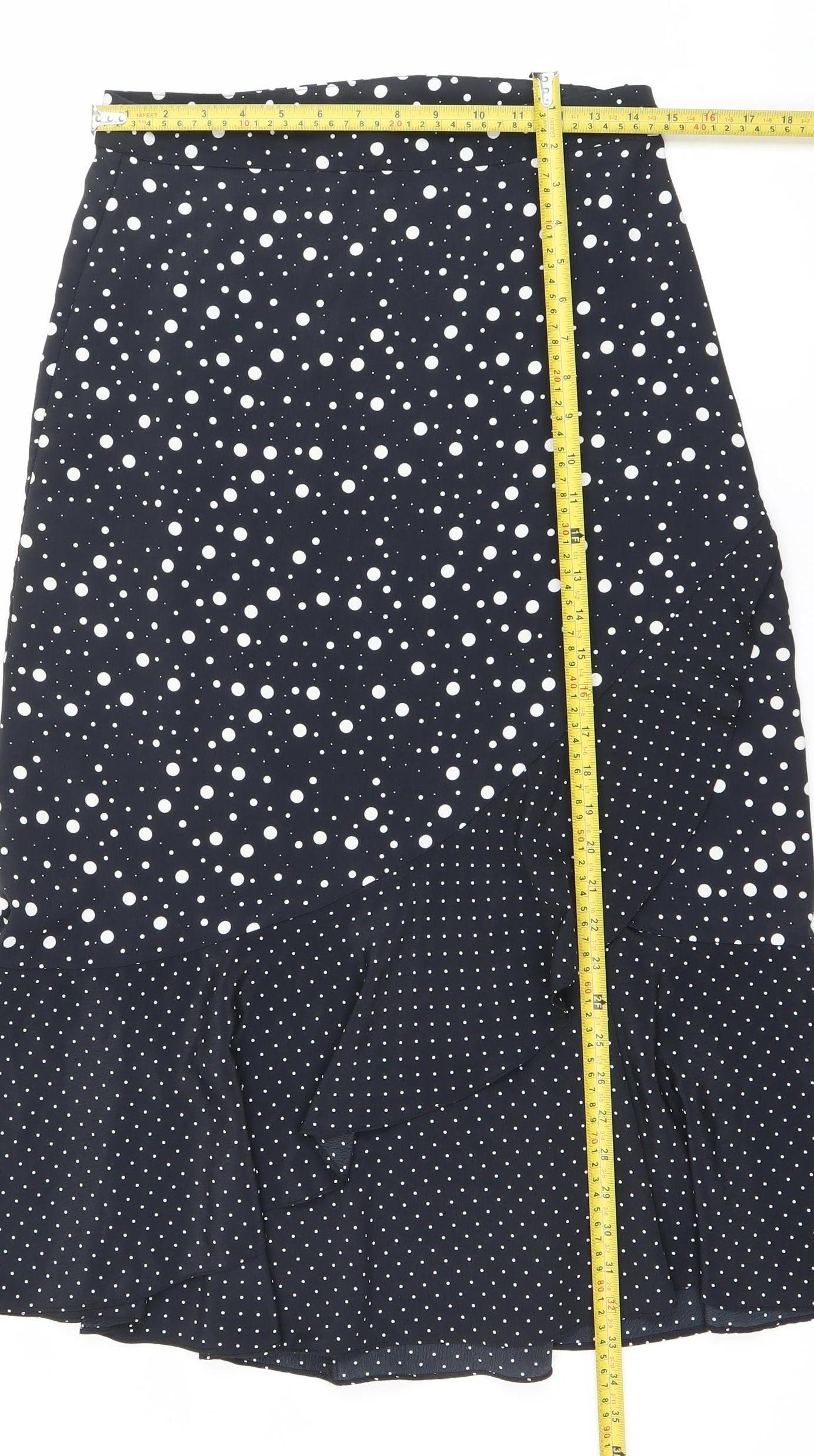Topshop Women’s Black Polka Dot Midi A-Line Skirt Size 10
