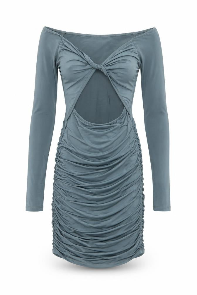 PRETTYLITTLETHING Women’s Blue Ruched Bodycon Mini Dress Size 8