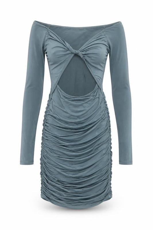 PRETTYLITTLETHING Women’s Blue Ruched Bodycon Mini Dress Size 8