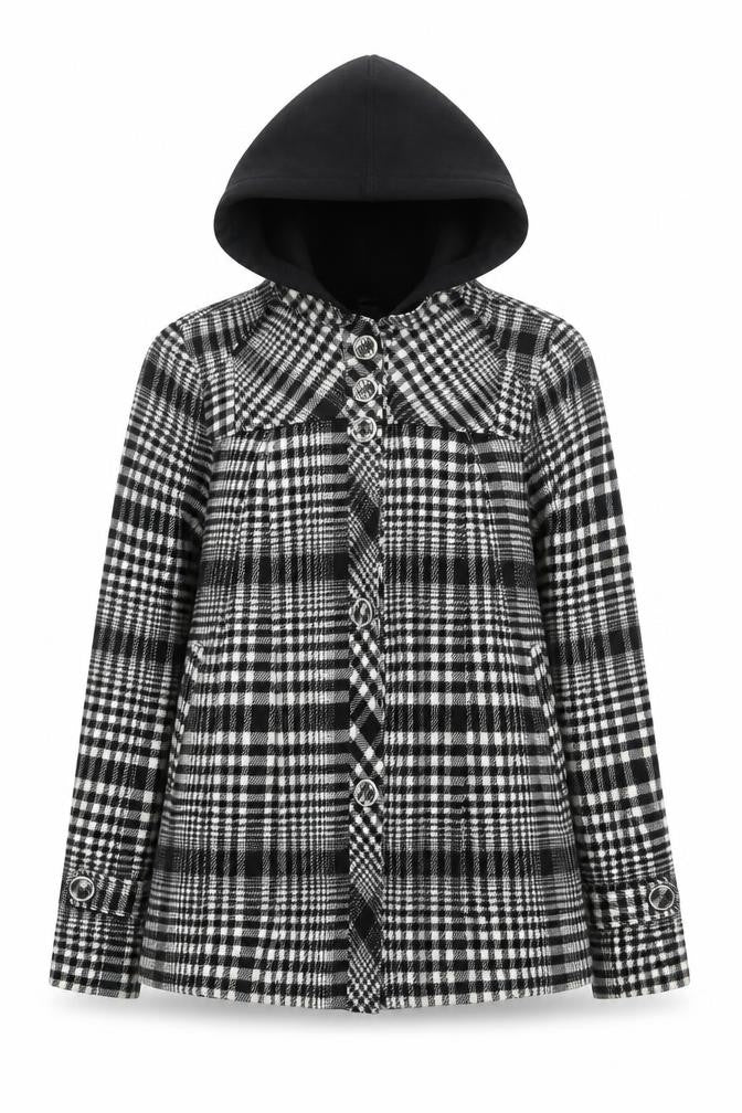 Vans Womens Black Plaid Hooded Mid-Length Jacket Size M