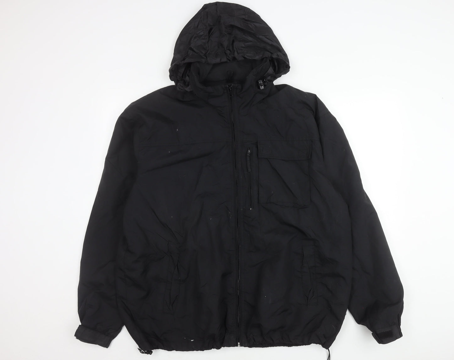 Easy Men’s Black XL 44-46" Hooded Nylon Windbreaker Jacket