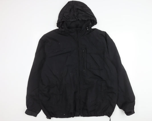 Easy Men’s Black XL 44-46" Hooded Nylon Windbreaker Jacket
