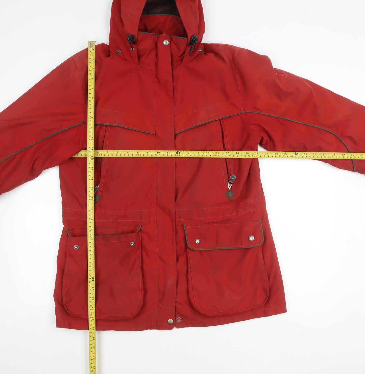 Aigle Womens Red Parka Jacket Coat M Hooded Full Zip Pockets