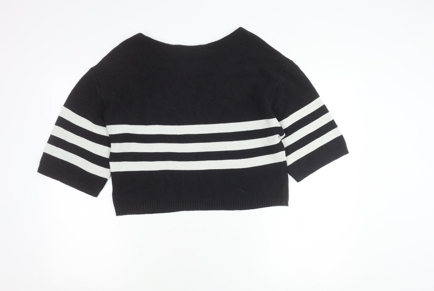 Zara Women Black Striped Boat Neck Knit Jumper Size L