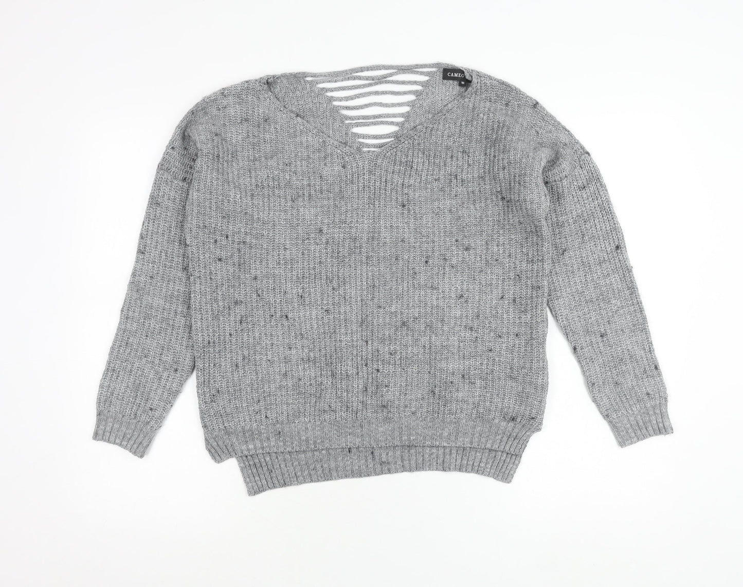 Cameo Rose Women’s Grey V-Neck Chunky Knit Pullover Jumper Size 10