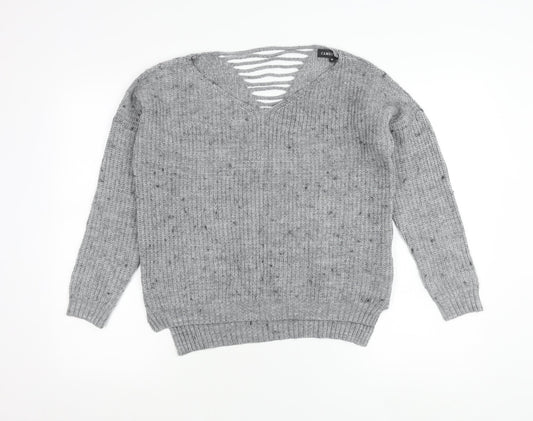 Cameo Rose Women’s Grey V-Neck Chunky Knit Pullover Jumper Size 10
