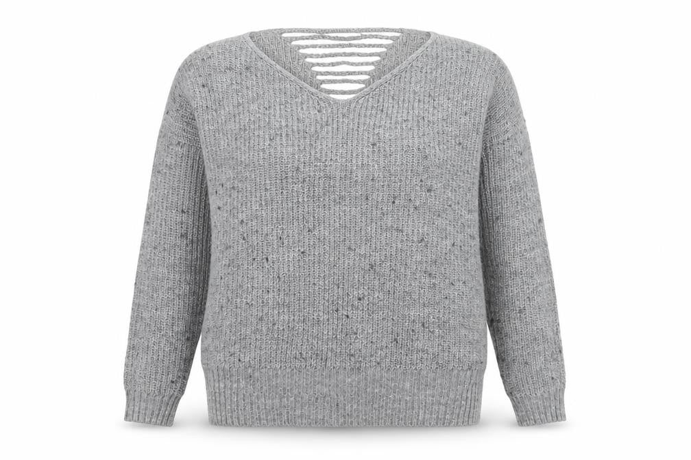 Cameo Rose Women’s Grey V-Neck Chunky Knit Pullover Jumper Size 10