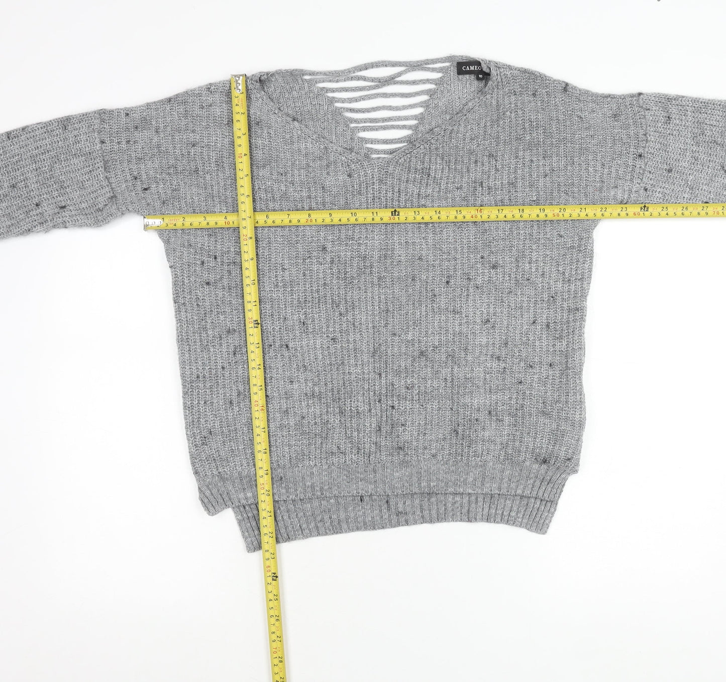 Cameo Rose Women’s Grey V-Neck Chunky Knit Pullover Jumper Size 10
