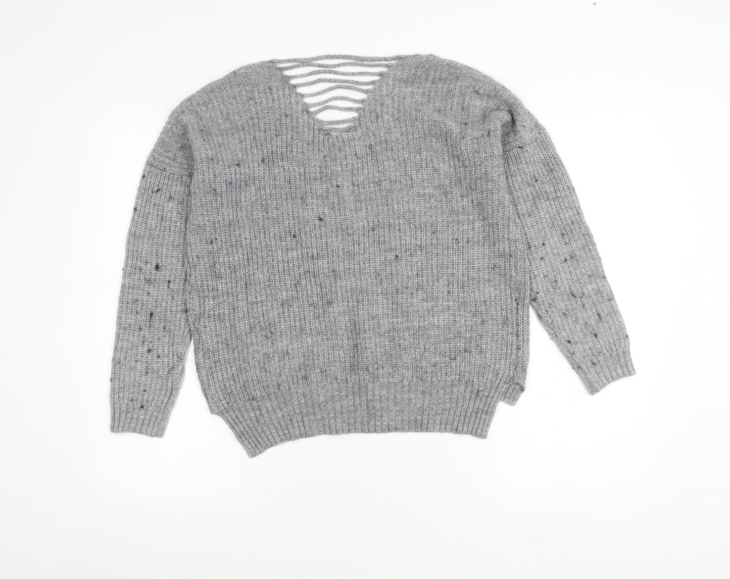 Cameo Rose Women’s Grey V-Neck Chunky Knit Pullover Jumper Size 10
