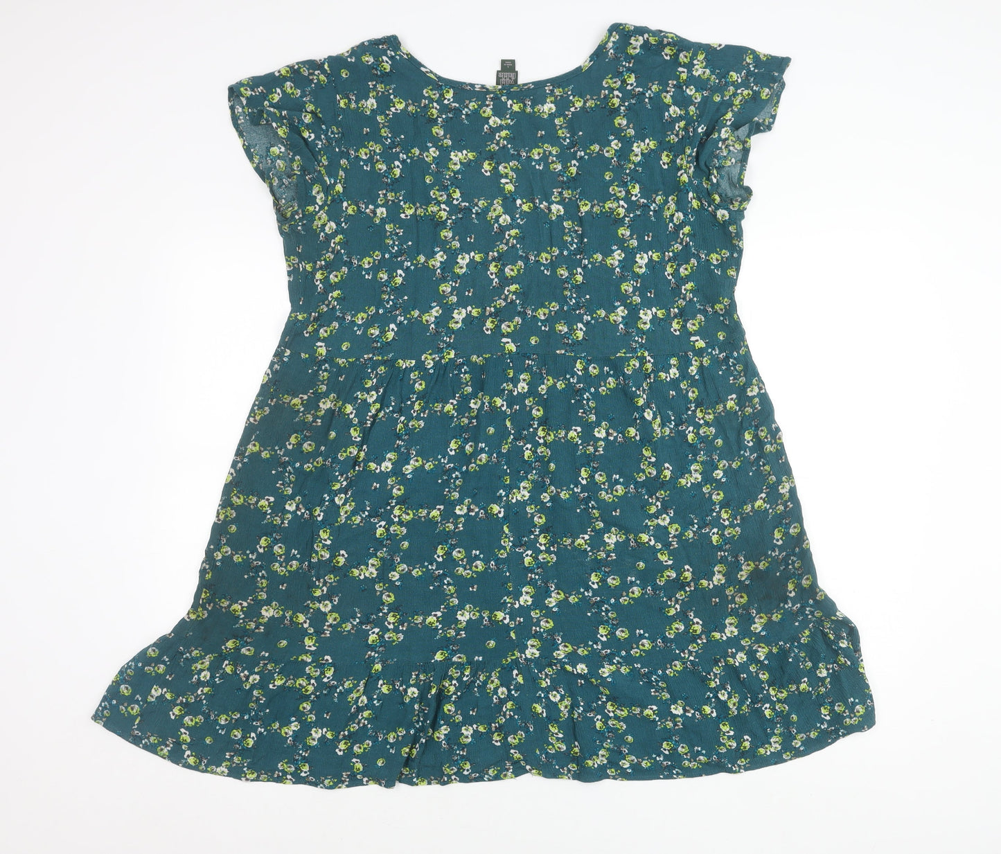 Wild Fable Women’s Green Floral A-Line Dress Size L V-Neck Casual
