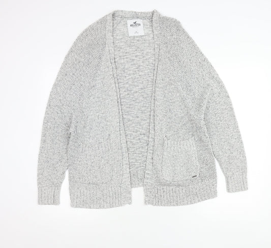 Hollister Women’s Grey Chunky Knit Cardigan Size S Open Front Pockets