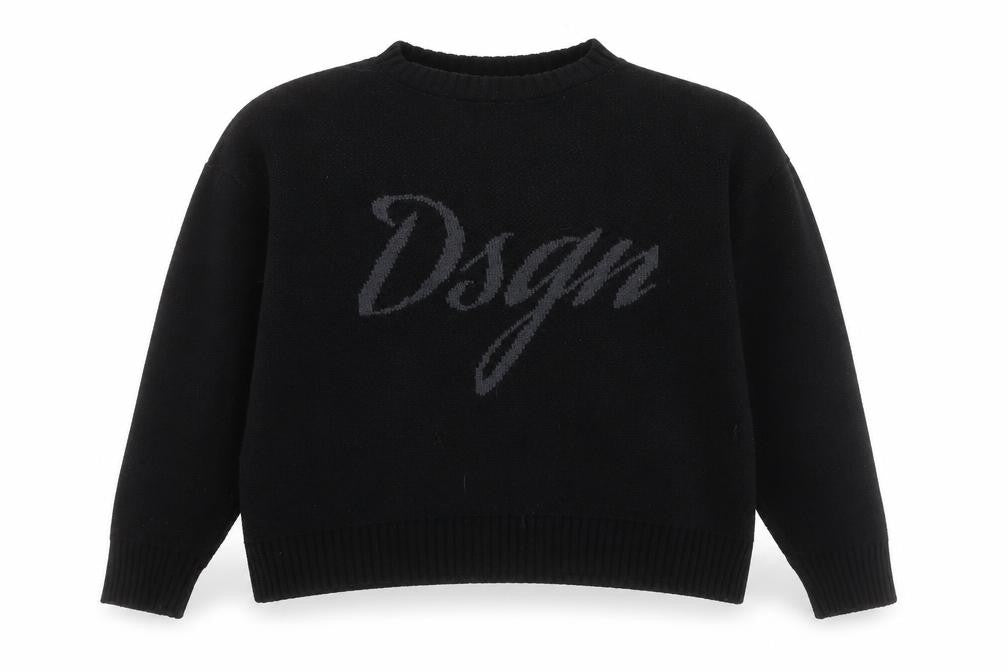Boohoo Womens Black Pullover Jumper S Crew Neck Logo Acrylic Knit