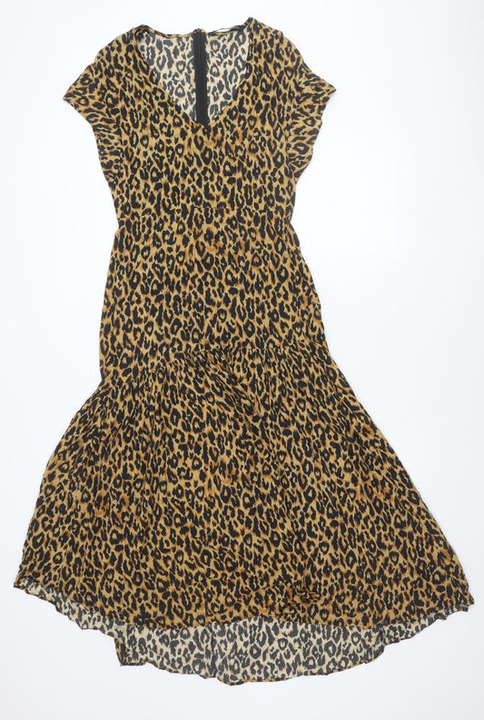 Zara Woman Leopard Print Fit & Flare Dress XS Scoop Neck