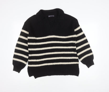 Marks & Spencer Women’s Black Stripe Collared Pullover Jumper S